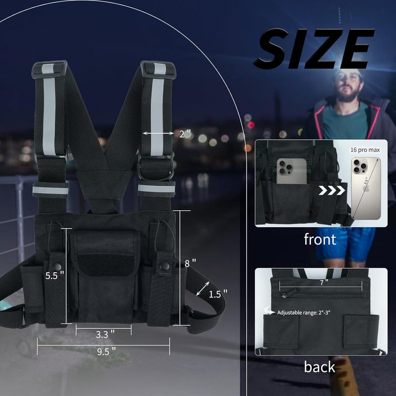 KUNN Radio Harness with Reflective Straps, Micro Rig Harness Chest Pack Tactical Vest Radio Holster Bag - Image 2